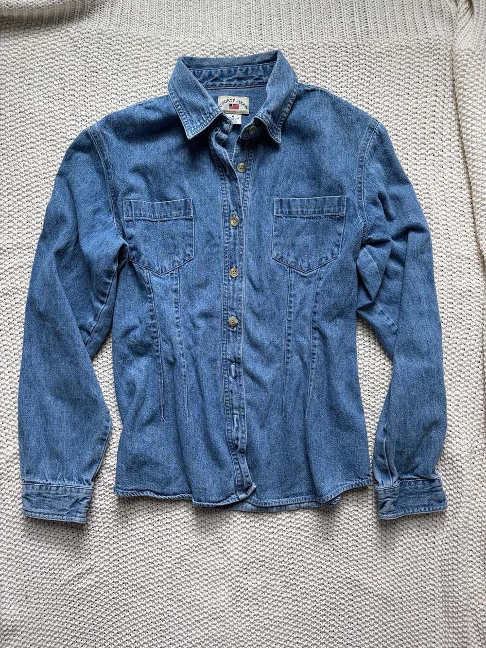 Vintage County Seat Women's Long Sleeve Button-Down Denim Shirt with Seam Detail